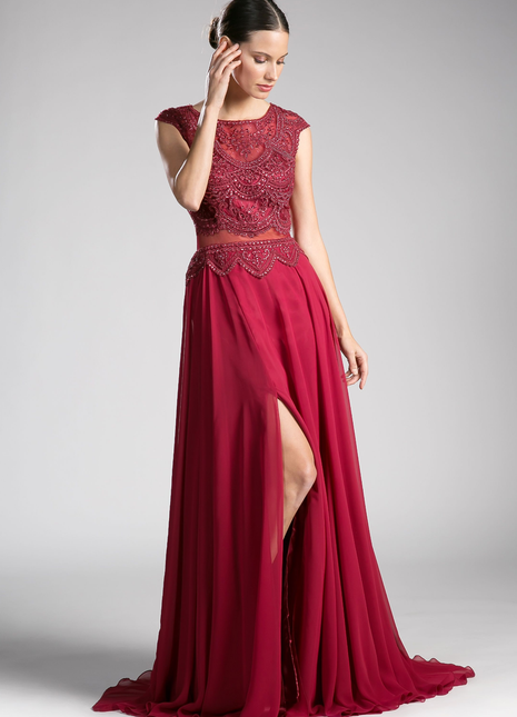 Beaded Lace Chiffon Dress