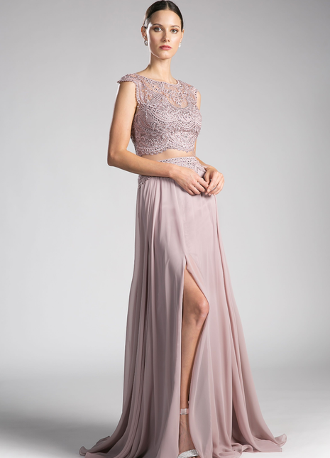 Beaded Lace Chiffon Dress