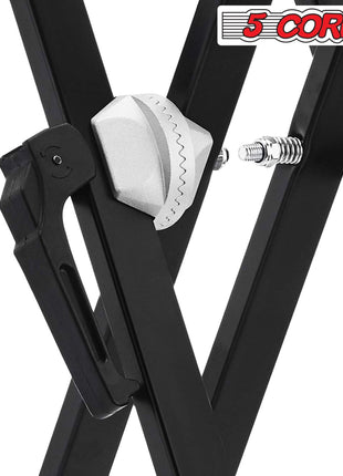5Core Keyboard Stand Double X Style Adjustable Piano Riser For 49 To 88 Keys + Gear