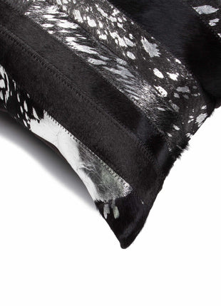 Set of Two 18" Gold and Black Cowhide Throw Pillows