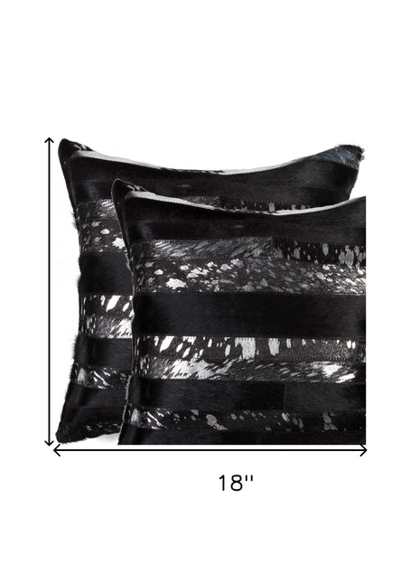 Set of Two 18" Gold and Black Cowhide Throw Pillows