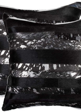 Set of Two 18" Gold and Black Cowhide Throw Pillows