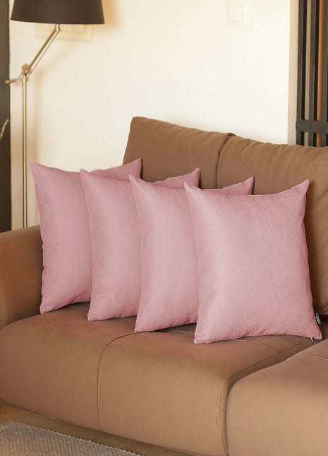 Set Of Four 18" X 18" Light Pink Polyester Zippered Pillow Cover