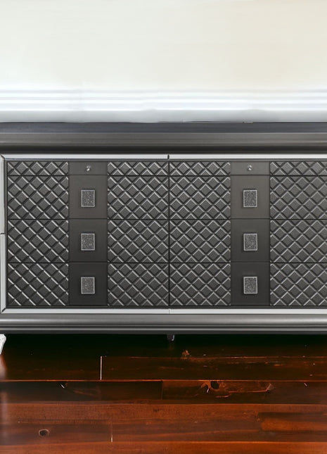 65" Gray Solid and Manufactured Wood Eight Drawer Double Dresser