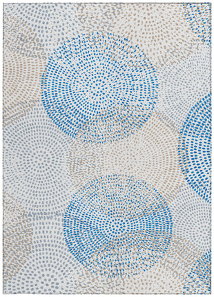 10' X 14' Ivory Blue And Taupe Polka Dot Washable Indoor Outdoor Area Rug
