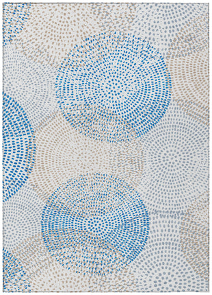 10' X 14' Ivory Blue And Taupe Polka Dot Washable Indoor Outdoor Area Rug