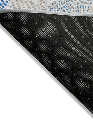 10' X 14' Ivory Blue And Taupe Polka Dot Washable Indoor Outdoor Area Rug