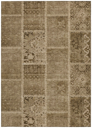 3' X 5' Brown And Beige Patchwork Washable Indoor Outdoor Area Rug