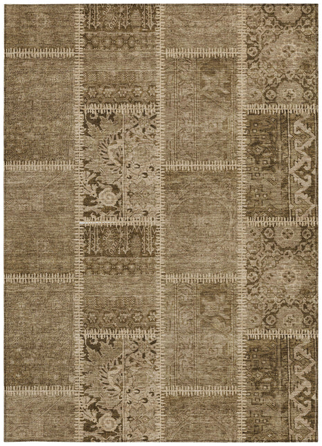 3' X 5' Brown And Beige Patchwork Washable Indoor Outdoor Area Rug