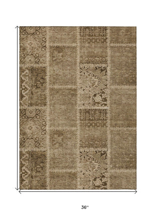 3' X 5' Brown And Beige Patchwork Washable Indoor Outdoor Area Rug
