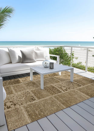 3' X 5' Brown And Beige Patchwork Washable Indoor Outdoor Area Rug