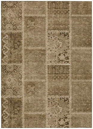 3' X 5' Brown And Beige Patchwork Washable Indoor Outdoor Area Rug