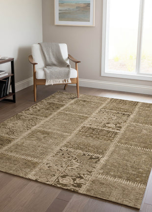 3' X 5' Brown And Beige Patchwork Washable Indoor Outdoor Area Rug