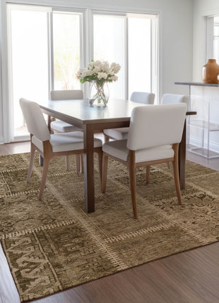 3' X 5' Brown And Beige Patchwork Washable Indoor Outdoor Area Rug