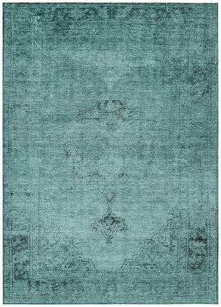 5' X 8' Teal Blue Turquoise And Charcoal Oriental Washable Indoor Outdoor Area Rug