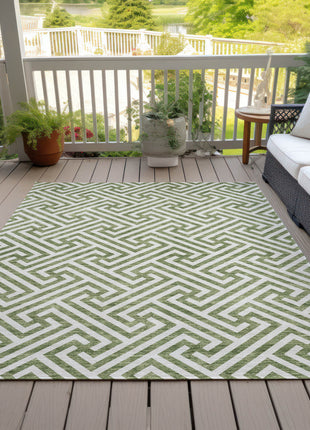 10' X 14' Green And Beige Geometric Washable Indoor Outdoor Area Rug