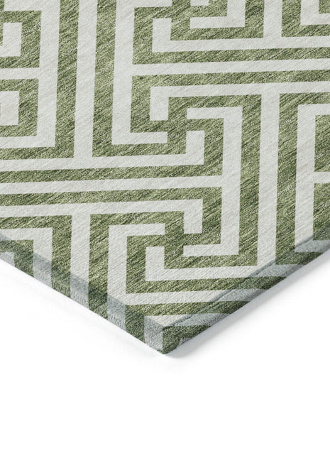 10' X 14' Green And Beige Geometric Washable Indoor Outdoor Area Rug