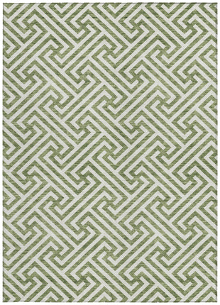 10' X 14' Green And Beige Geometric Washable Indoor Outdoor Area Rug