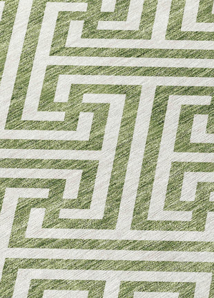 10' X 14' Green And Beige Geometric Washable Indoor Outdoor Area Rug