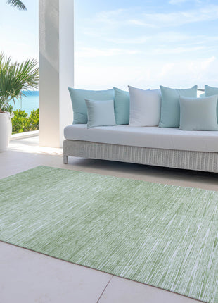 5' X 8' Artichoke Green And Green Abstract Washable Indoor Outdoor Area Rug