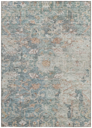 3' X 5' Green Blue And Gray Oriental Washable Indoor Outdoor Area Rug