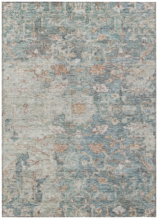3' X 5' Green Blue And Gray Oriental Washable Indoor Outdoor Area Rug