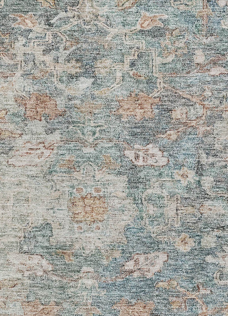 3' X 5' Green Blue And Gray Oriental Washable Indoor Outdoor Area Rug