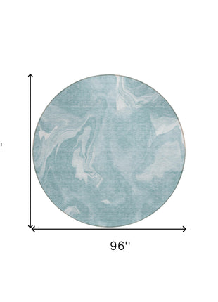 8' Teal Blue And Aqua Round Abstract Washable Indoor Outdoor Area Rug