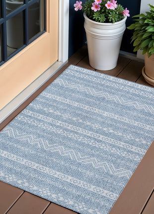 3' X 5' Blue And Denim Blue Southwestern Washable Indoor Outdoor Area Rug