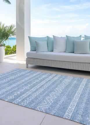 3' X 5' Blue And Denim Blue Southwestern Washable Indoor Outdoor Area Rug