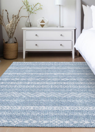 3' X 5' Blue And Denim Blue Southwestern Washable Indoor Outdoor Area Rug