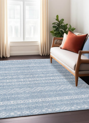 3' X 5' Blue And Denim Blue Southwestern Washable Indoor Outdoor Area Rug
