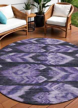 8' Purple Lavender And Plum Round Southwestern Washable Indoor Outdoor Area Rug