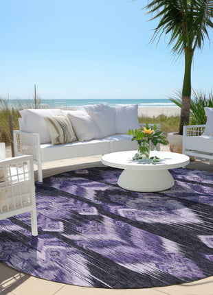 8' Purple Lavender And Plum Round Southwestern Washable Indoor Outdoor Area Rug