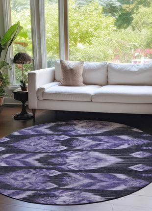 8' Purple Lavender And Plum Round Southwestern Washable Indoor Outdoor Area Rug