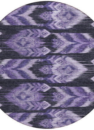8' Purple Lavender And Plum Round Southwestern Washable Indoor Outdoor Area Rug