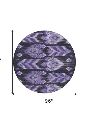 8' Purple Lavender And Plum Round Southwestern Washable Indoor Outdoor Area Rug