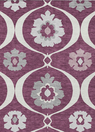 3' X 5' Eggplant Ivory And Gray Medallion Washable Indoor Outdoor Area Rug