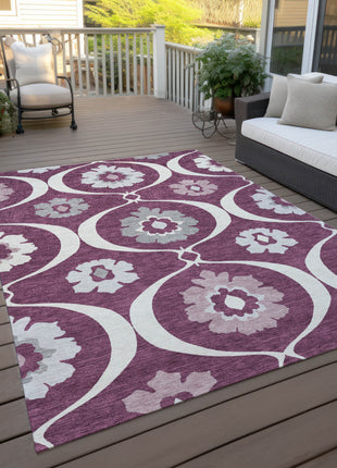 3' X 5' Eggplant Ivory And Gray Medallion Washable Indoor Outdoor Area Rug