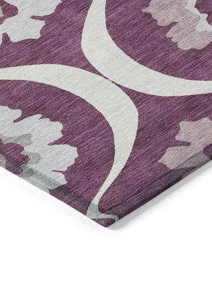 3' X 5' Eggplant Ivory And Gray Medallion Washable Indoor Outdoor Area Rug