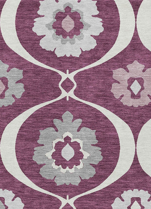 3' X 5' Eggplant Ivory And Gray Medallion Washable Indoor Outdoor Area Rug