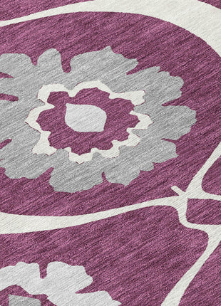 3' X 5' Eggplant Ivory And Gray Medallion Washable Indoor Outdoor Area Rug