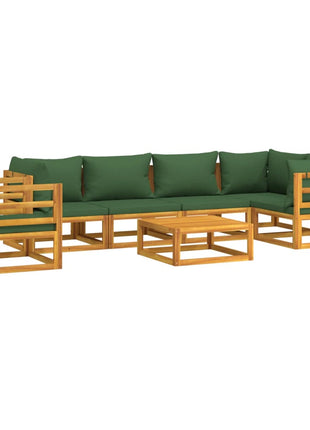 vidaXL 7 Piece Patio Lounge Set with Green Cushions Solid Wood