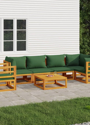 vidaXL 7 Piece Patio Lounge Set with Green Cushions Solid Wood