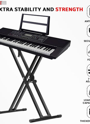 5Core Keyboard Stand Double X Style Adjustable Lift Piano Riser For 49 To 88 Keys BLACK
