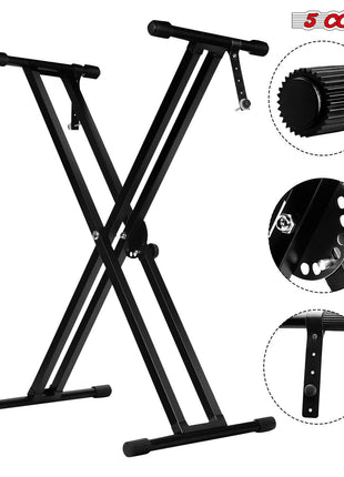 5Core Keyboard Stand Double X Style Adjustable Lift Piano Riser For 49 To 88 Keys BLACK