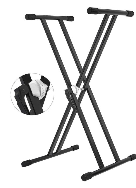 5Core Keyboard Stand Double X Style Adjustable Piano Riser For 49 To 88 Keys + Gear