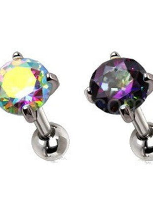 316L Stainless Steel Prong Set Iridescent Cubic Cartilage Earring