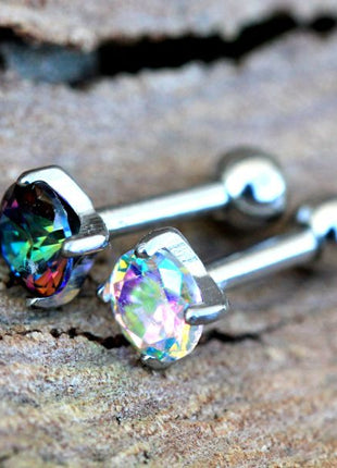 316L Stainless Steel Prong Set Iridescent Cubic Cartilage Earring