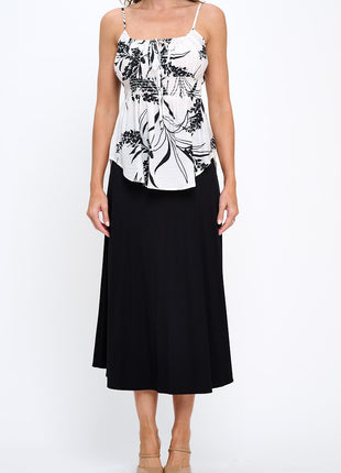 Leaf Print Spaghetti Strap Top with Smock Detail